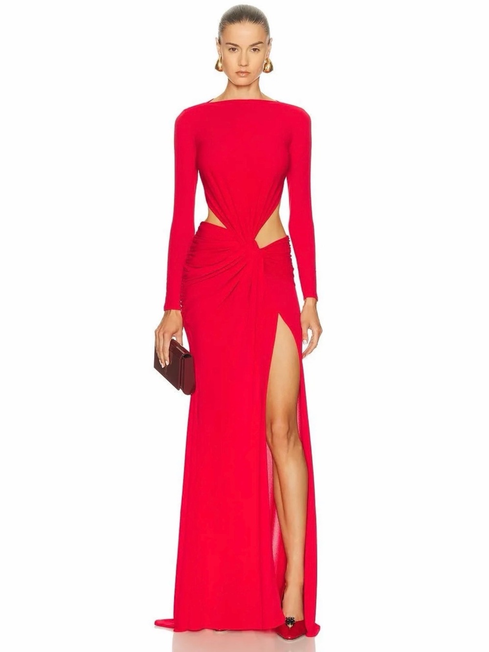 Alex Perry Long Sleeve Twist Gown in Red | Size US 4/ UK 8 | $2,100 MSRP